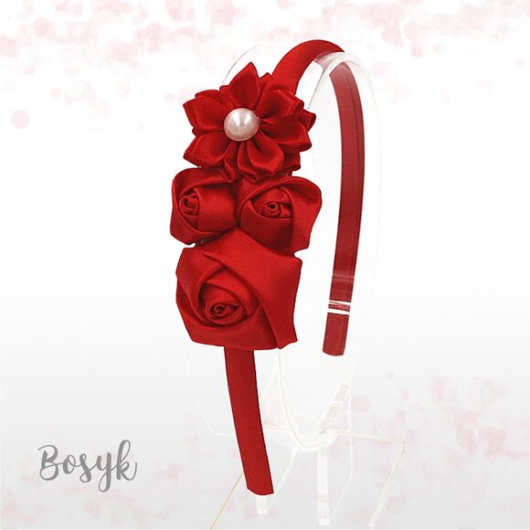 Satin Flower Girl Hairband-Roses and Floral Satin Baby Girl Headband- - Picture 8 of 8